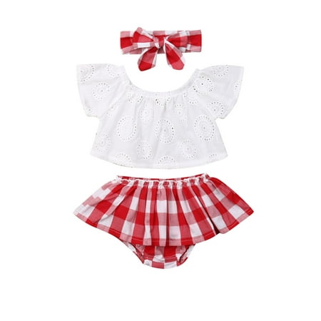 

Canis Baby Little Girls Summer Clothes Set Off Shoulder Top Shorts Hairband