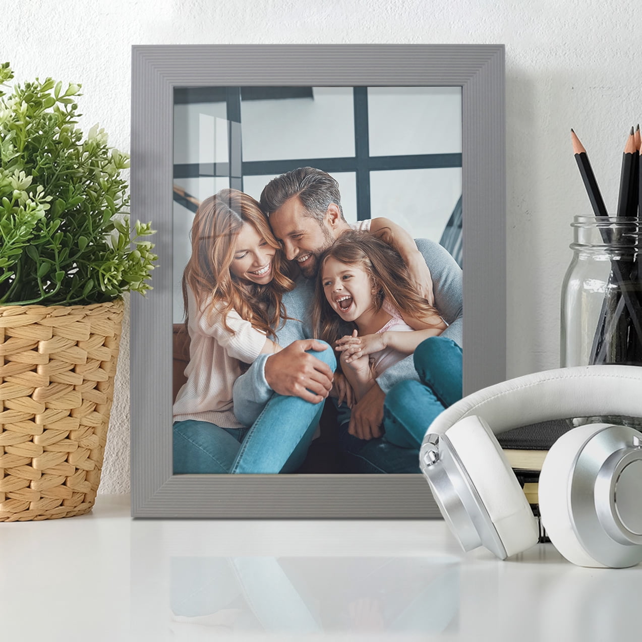Grooved 6 in. x 8 in. Grey Picture Frame Set (Set of 4)