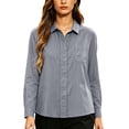 thumbnail image 4 of cocolona Button Down Blouses for Women Solid Color Long Sleeve Collared Shirts Basic Dressy Casual Fall Tops, 4 of 6