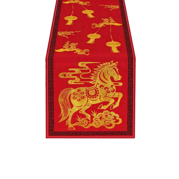 HuiXinOu Year of the Horse Table Runner, 1x6ft Festive Dining Table Decor for Chinese New Year, Party Buffet, Holiday Celebration, Home and Restaurant Decoration