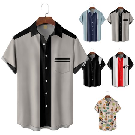 

Mens Kids Button Up Tees with Breast Pocket Vacation Blouses For Men