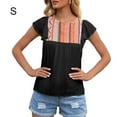thumbnail image 1 of T-shirt Femme Ethnique à Volants Manches Courtes Col Rond Haut Femme Ethnique Ample Décontracté, Noir, S, 1 of 9