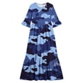 thumbnail image 4 of Little Girls Maxi Dress 4-14 Years Ruffle Half Sleeve Round Neck Floral Print Tiered Long Dress with Side Pockets Blue E 5-6 Years, 4 of 7