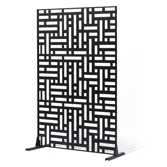 VEVOR Metal Privacy Screen, 47" W x 76" H, Outdoor Privacy Screens 3-Panel, Freestanding Outdoor Divider with Stand, Decorative Garden Steel Privacy Fence for Balcony Patio Indoor Room Hot Tub Black