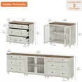 thumbnail image 3 of TV Stand for 100 Inch TV, Wooden TV Console Table for 75/80/85/90 Inch TV, Entertainment Center with Glass Door & Drawer, Kitchen Sideboard Buffet Cabinet for Dining Room, Rustic White, 3 of 7