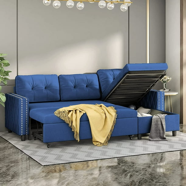 Magistrate Wizard salary Mjkone Velvet Sectional Sleeper Sofa with Large Chaise Storage,Reversible  Pull Out Couch Sofa Bed,L-Shape Sleeper Sectional Sofa(Navy Blue) -  Walmart.com