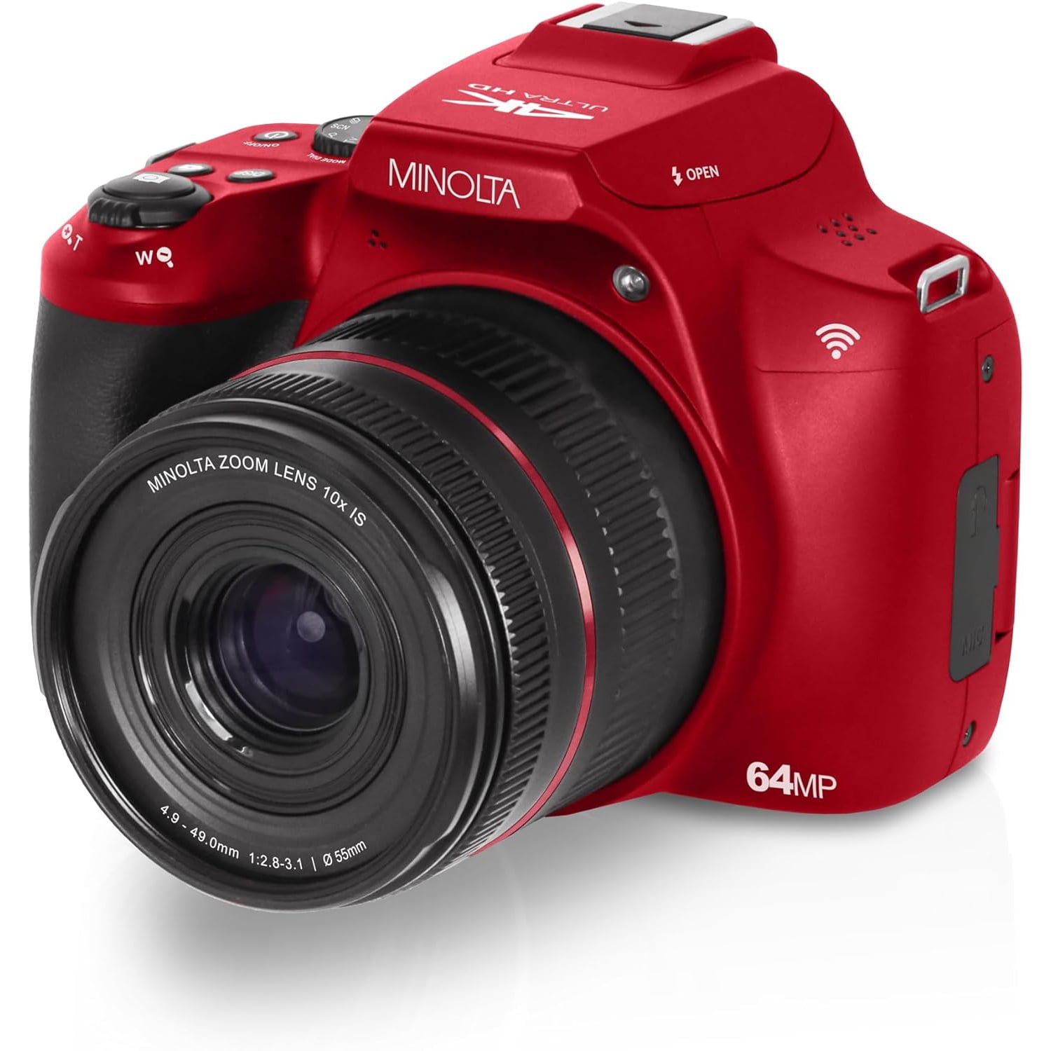 Minolta 64MP Auto Focus Digital Camera 10x Optical Zoom, 4K Ultra HD Video (Red)