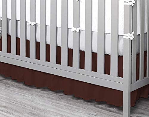 Crib Skirt Dust Ruffle, 100% Egyptian Cotton 800 Thread Count, Nursery Crib Toddler (28" x 52" x 14") Bedding Skirts for Baby Boys or Girls, 14" Drop, Chocolate Solid