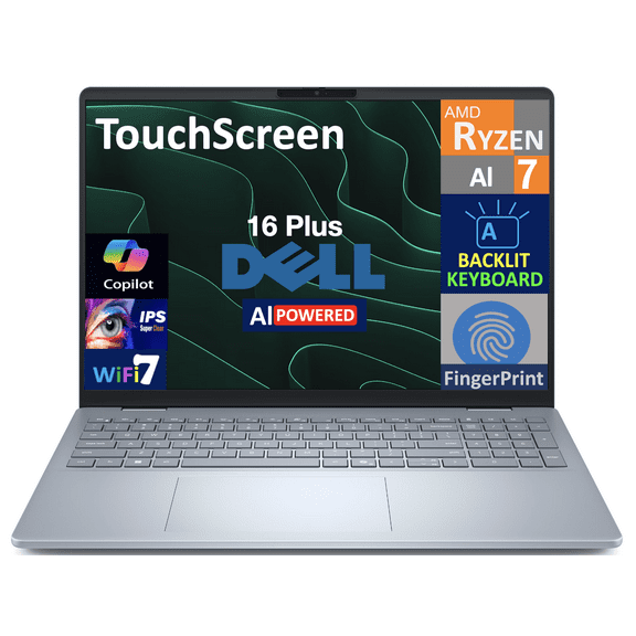 Dell 16 Plus AI Powered Laptop 16.0in Touchscreen IPS WUXGA Display (AMD Ryzen AI 7 350, 16GB LPDDR5X, 1TB M.2 PCIe SSD, AMD Radeon 860M, Backlit KB, Fingerprint, WiFi 7, Webcam, Win 11 Pro)