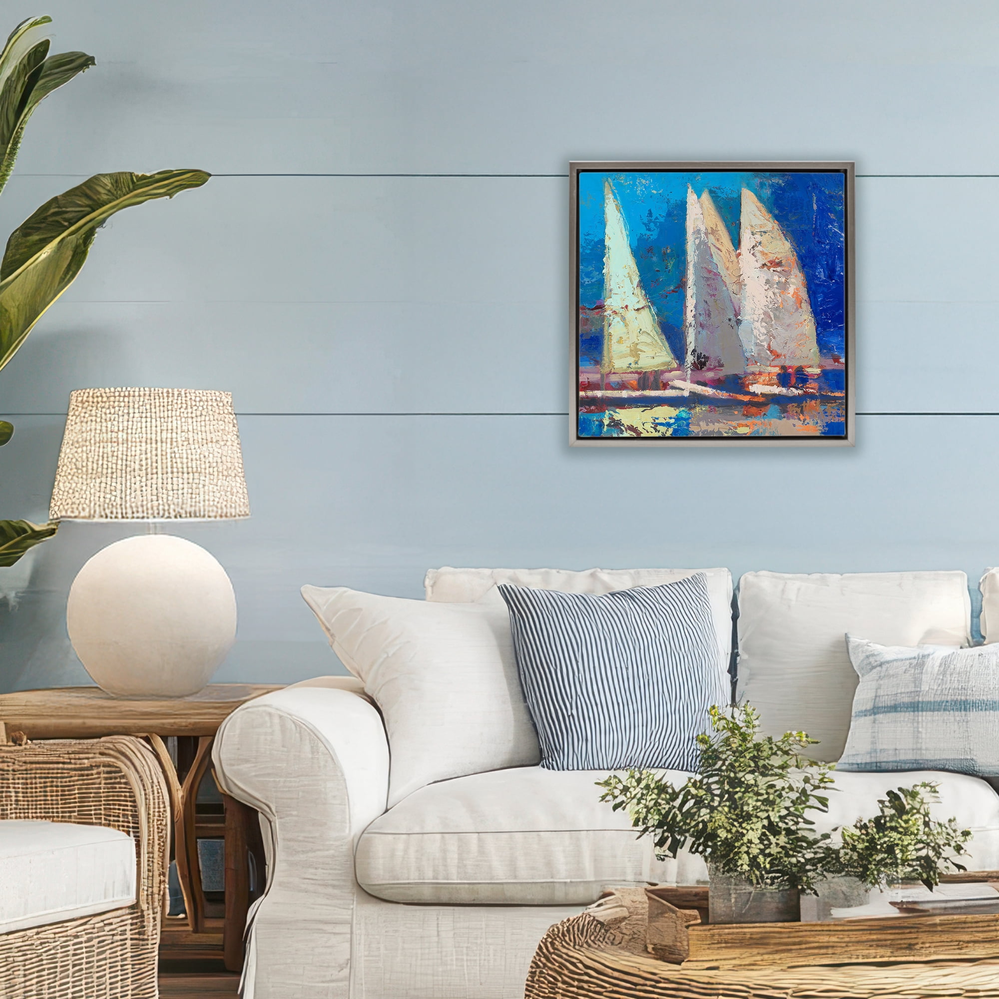 Stupell Industries A Strong Wind Sailboats Gray Framed Floater Canvas Wall Art, design by Beth A. Forst