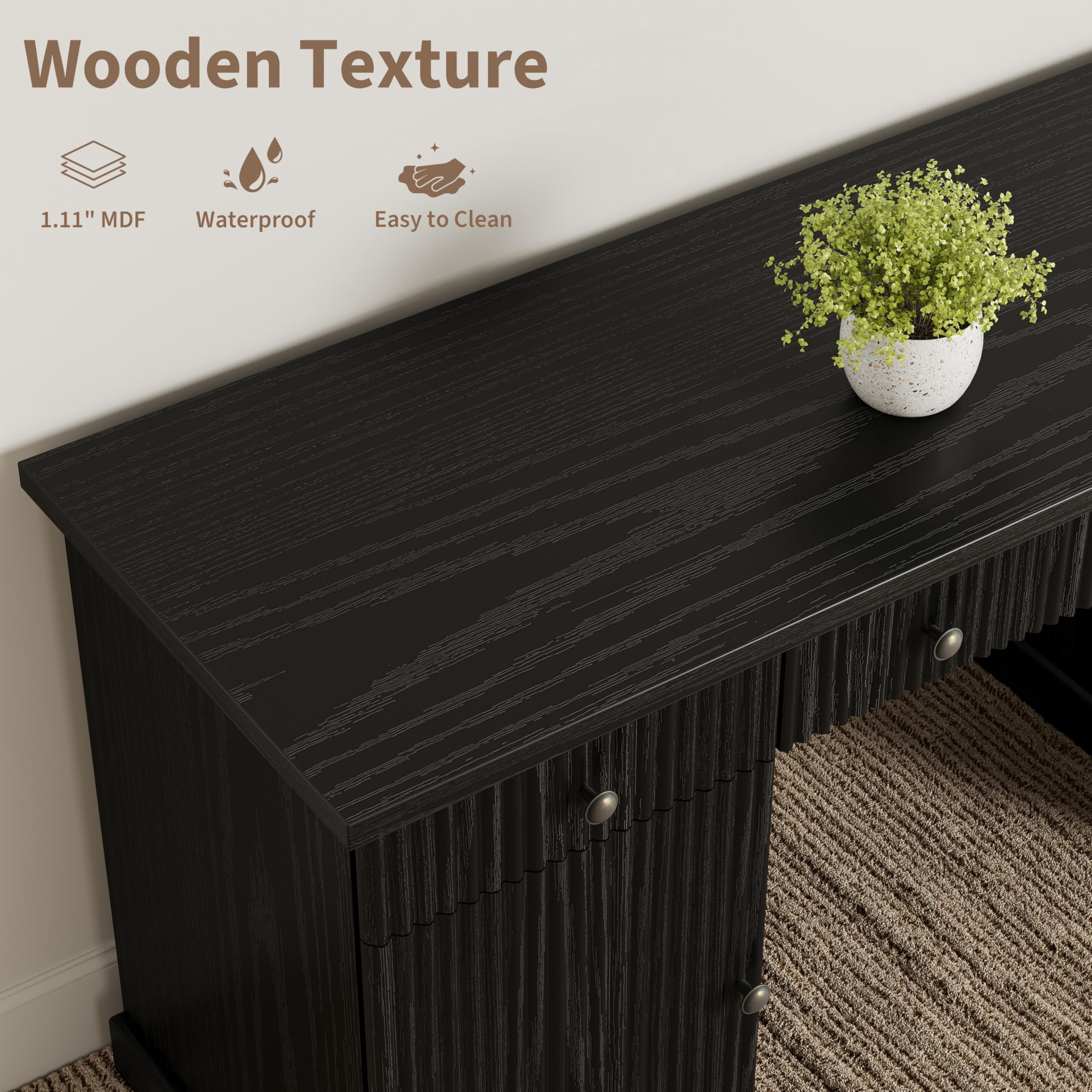 Garvee 60" Fluted Executive Desk with Charging Station & File Storage – Modern Wooden Computer Desk for Home Office, Study, Living Room or Bedroom-Black