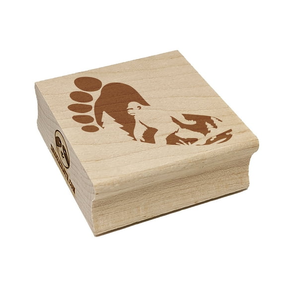 Bigfoot Sasquatch Silhouette in Footprint Square Rubber Stamp Stamping Scrapbooking Crafting - Small 1.25in