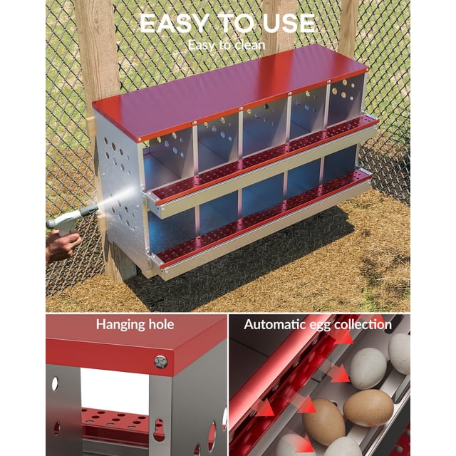 Kojooin Chicken Laying Box - 10 Compartment Roll Away Nest with Perch & Automatic Egg Collection