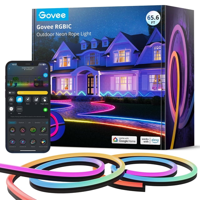 Luces tipo cuerda de neón para exteriores Govee, 20 m, RGBIC, impermeables