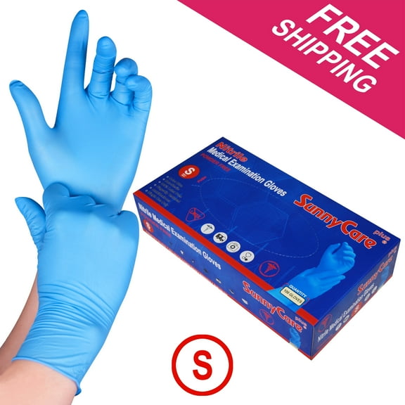 SunnyCare Powder Free, Nitrile Disposable Gloves, Small, Blue, 100 Count