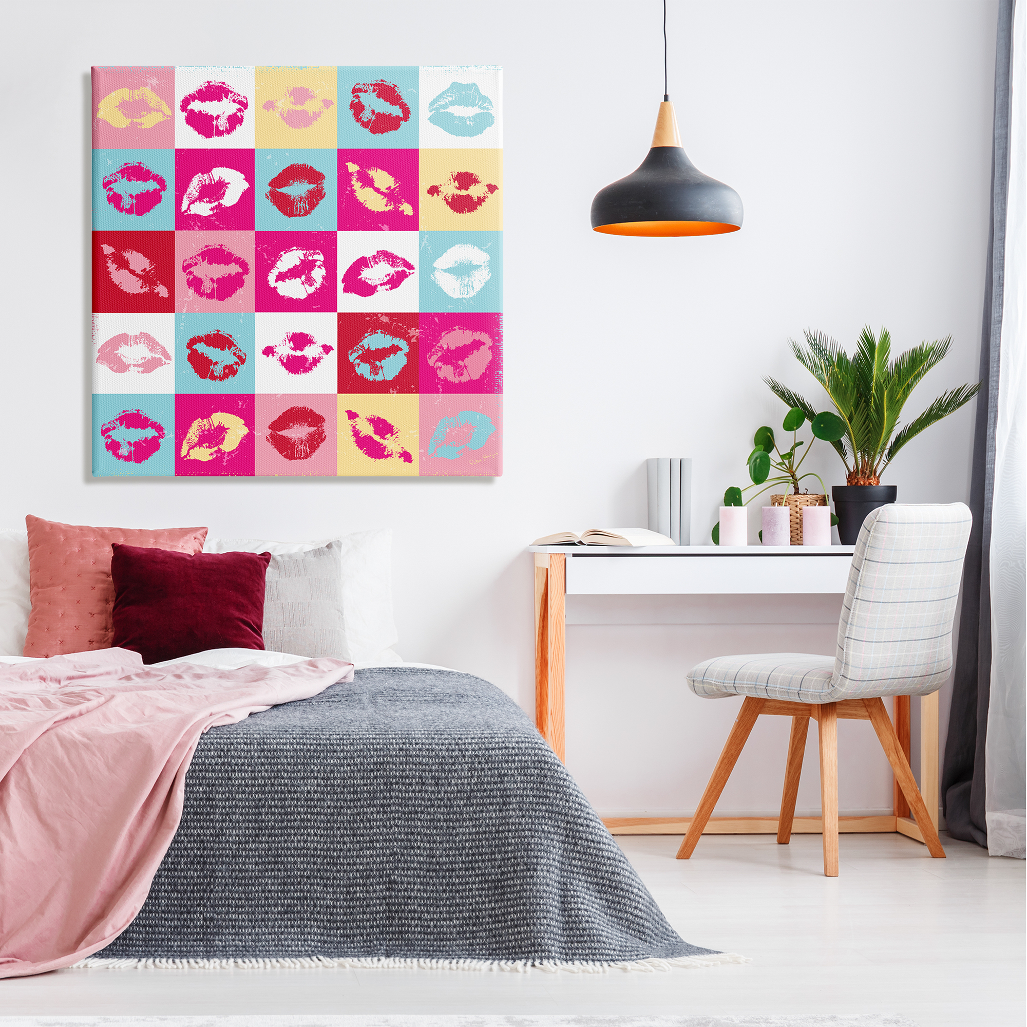 Stupell Industries Pop Style Lip Pattern Abstract Painting Gallery Wrapped Canvas Print Wall Art, 36 x 36