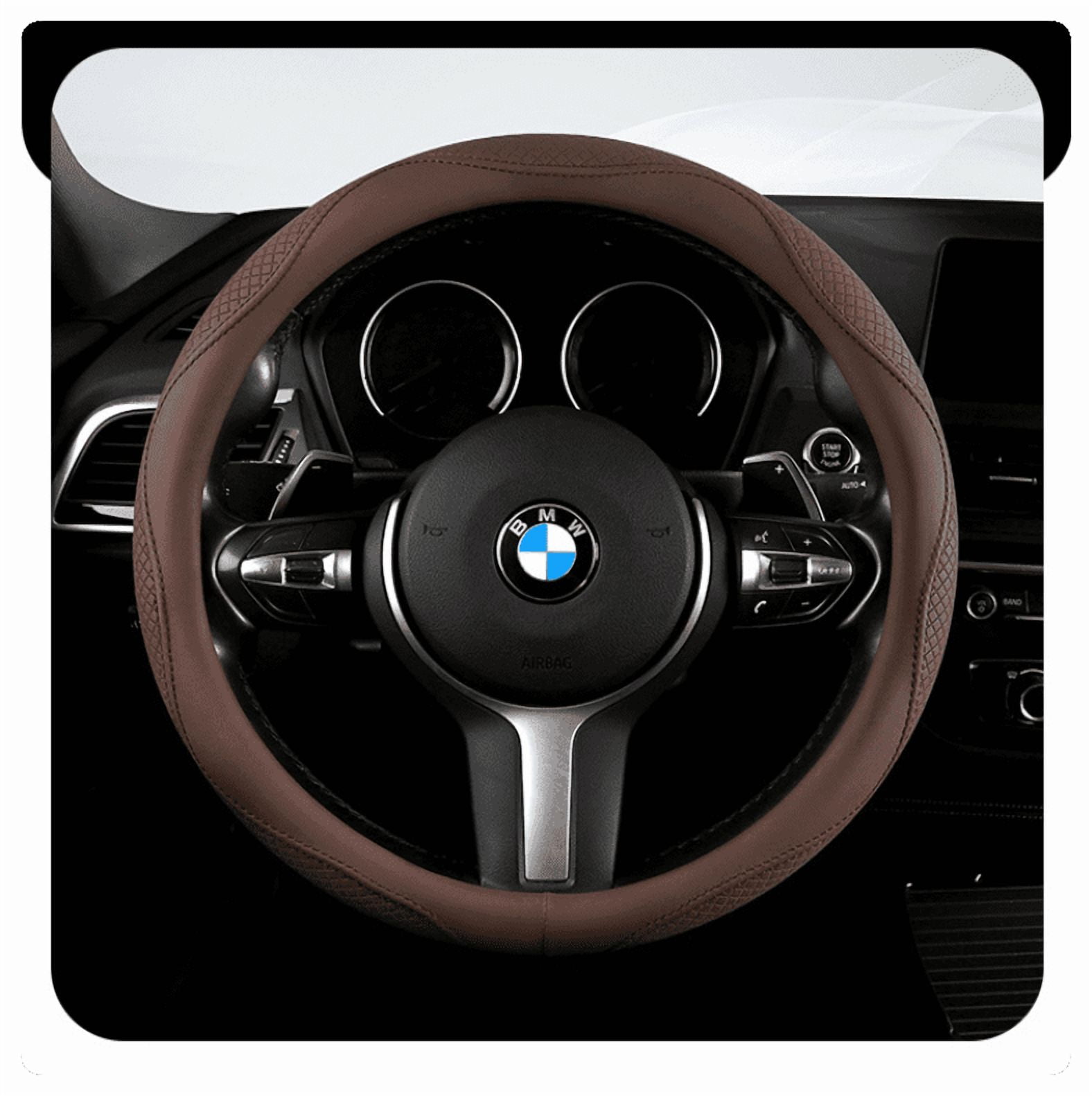Morandi Nappa Leather Steering Wheel Cover Four Seasons Universal Charm coffee [Round]