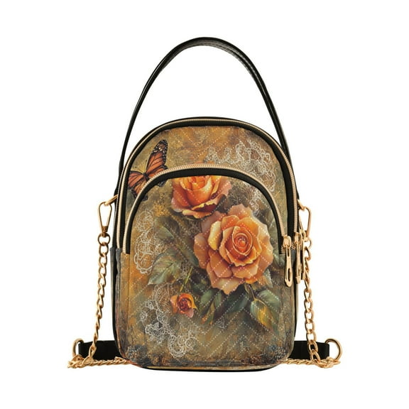 YAZAOO Cross Body Fashion Shoulder Waist Purse Bags Roses and Butterflies in Frame Pocket Handbags