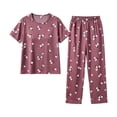 thumbnail image 4 of Under $10 Pajamas Set CNJKEHIUV Women's Cotton Pajama Set Short Sleeve Top & Pants 2-Piece Summer Sleepwear, 4 of 4