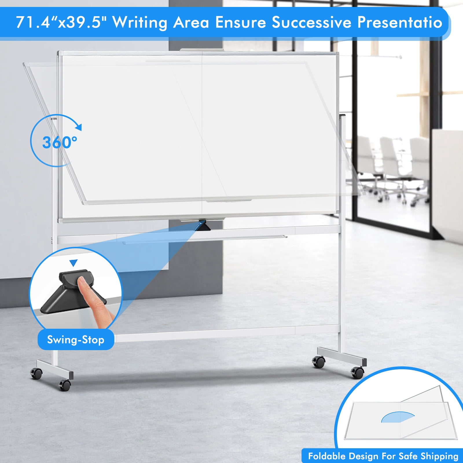 Maxtek Rolling Whiteboard, 72x40 Large Double-Sided White Board Dry Erase on Wheels, Giant Magnetic White Board Standing for Office, School, Home Office, Homeschool(72 x 40)