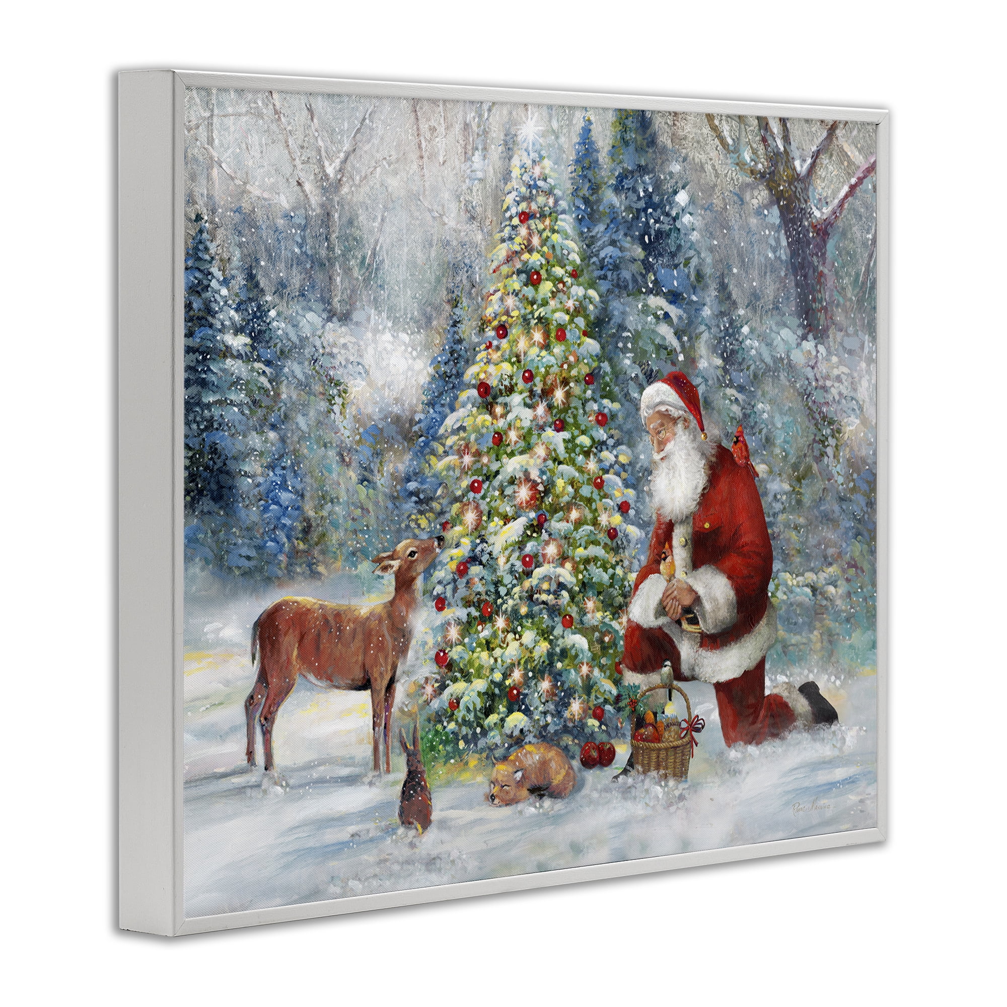 Stupell Industries Santa & Baby Deer Holiday Painting White Framed Art Prints Wall Art, 20 x 16