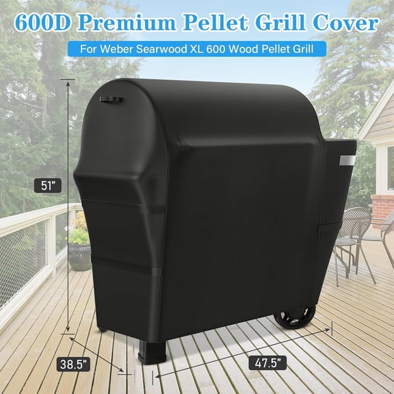 Grill Cover for  Searwood XL 600 Pellet Grill, Heavy Duty 600D Waterproof Fabric Grill Cover for  3400146, Black