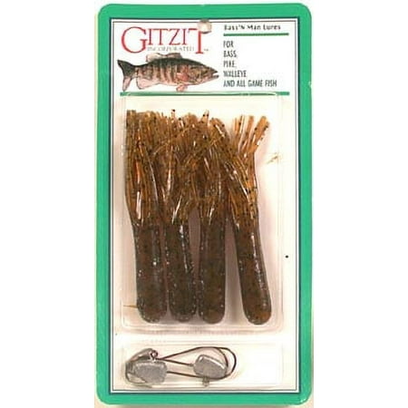 Gitzit The Original Fat Tube Fishing Lure Brown Craw 3 1/2 4-pack Fishing Jigs