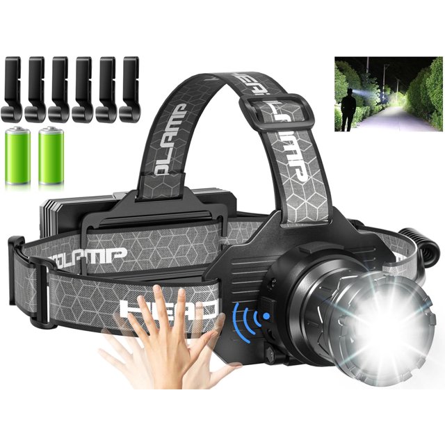 czcpp-Headlamp Rechargeable 500,000 Lumens, Head Lamps LED Rechargeable Super Bright, Head Lights for Forehead with 9 Modes, Sensor Head Lamp Zoomable/Power Display/Waterproof for Fishing Camping