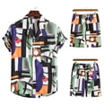 thumbnail image 2 of Conjunto casual de blusa y pantalones de playa de manga corta con estampado de botones para hombre Pompotops  oipoqjl35422, 2 of 3