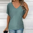 thumbnail image 2 of Besolor Summer Tunic Tops for Women V Neck Short Sleeve Eyelet Shirts Casual Going out Dressy Blouses, 2 of 5