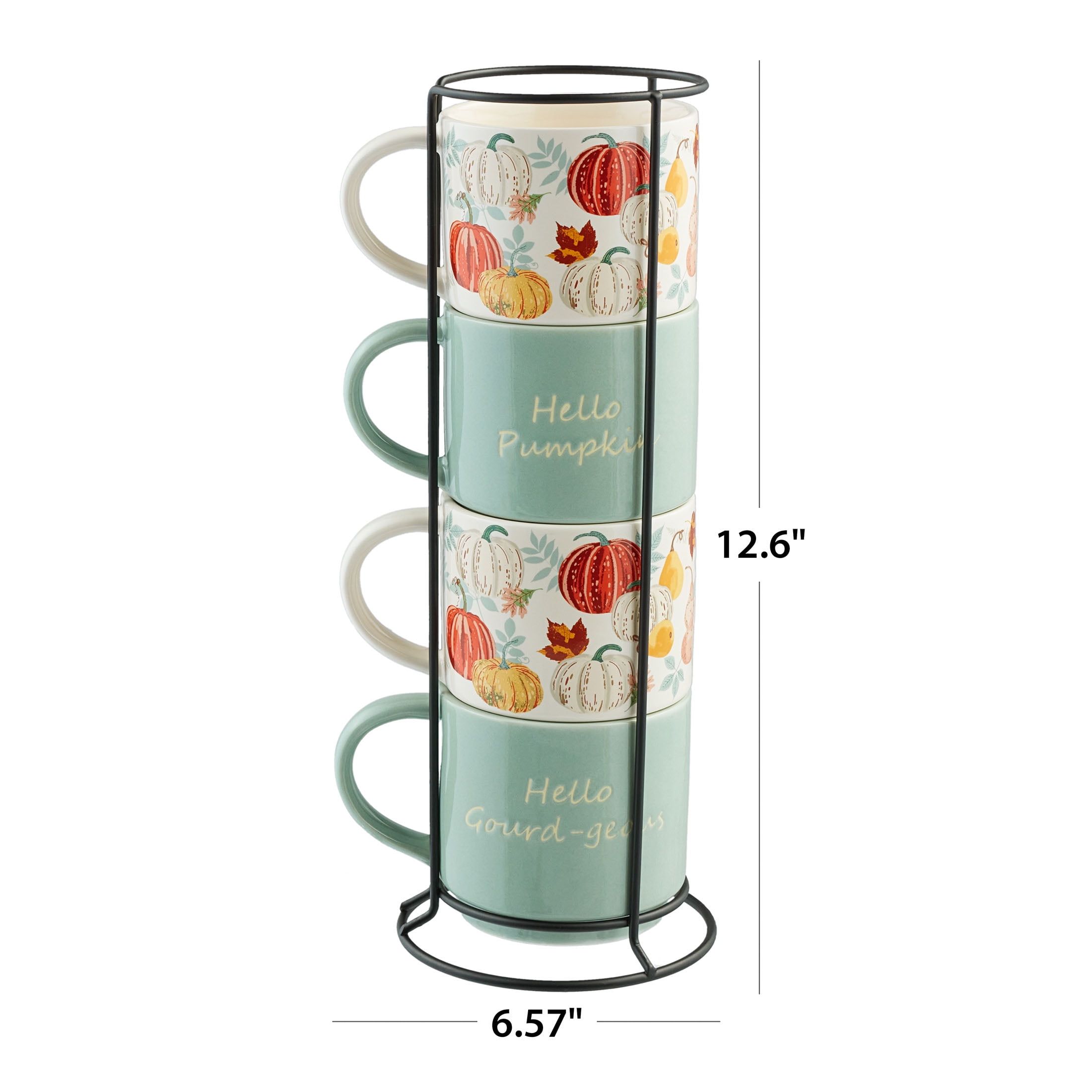 Over and Back 5-Piece Color-Glazed Stackable Mug Set with Rack