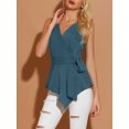 thumbnail image 5 of INSPIRE CHIC Women's Summer Sleeveless V Neckline Wrap Tie Waist Tops M Peacock Blue, 5 of 7