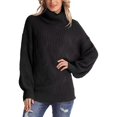thumbnail image 5 of Domzest Turtleneck Sweater Womens Chunky Cable Knit Pullover Sweaters Long Sleeve Loose Fit Fall Winter Jumper Top Black XXL, 5 of 7