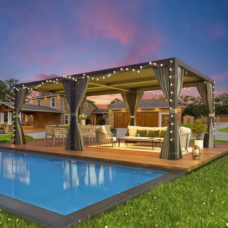 10'x 20' Louvered Pergola, Hardtop Gazebo with Adjustable Aluminum Roof, Outdoor Hardtop Pergola for Patio, Backyard, Deck, Black