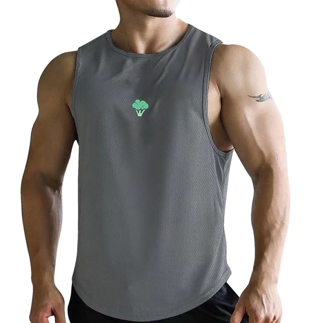 Aayomet Débardeurs Hommes Sans Manches T-Shirt Brocoli Haut Mode Mince Été Col Rond Manches Courtes (Gris, TG)