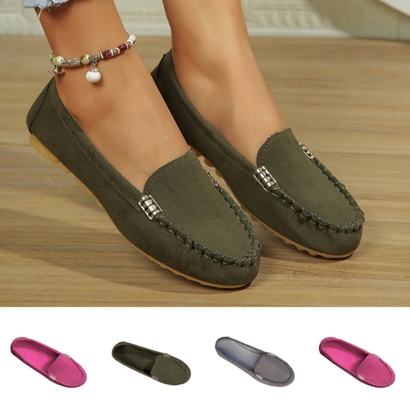 Crunowin Women's Flats, Round Toe Shallow Toe Slip-On Office & Casual Comfortable Everyday Shoes Army Green 10