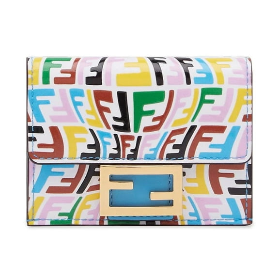 New Fendi Vertigo Baguette Multicolor Leather Small Trifold Wallet 8M0395