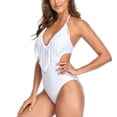 thumbnail image 2 of Traje de baño de una pieza con cintura expuesta de color puro, talla L, color blanco, con borlas y cuello halter, 2 of 6