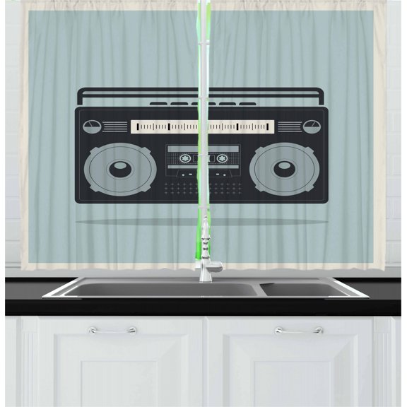 Ambesonne Hip Hop Kitchen Curtains, 1980s Boombox Image, 55"x39", Multicolor