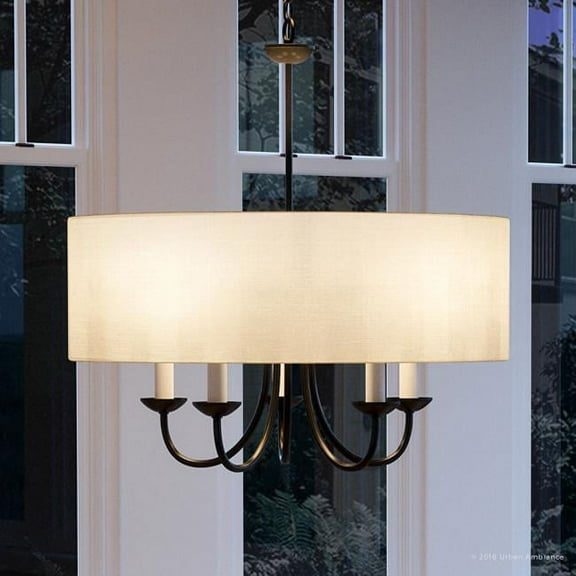 Urban Ambiance Luxury Traditional Chandelier, Size: 21-1/8"H x 21-5/8"W, with Classic Style Elements, Olde Bronze Finish and White Textured Shade, UHP2281