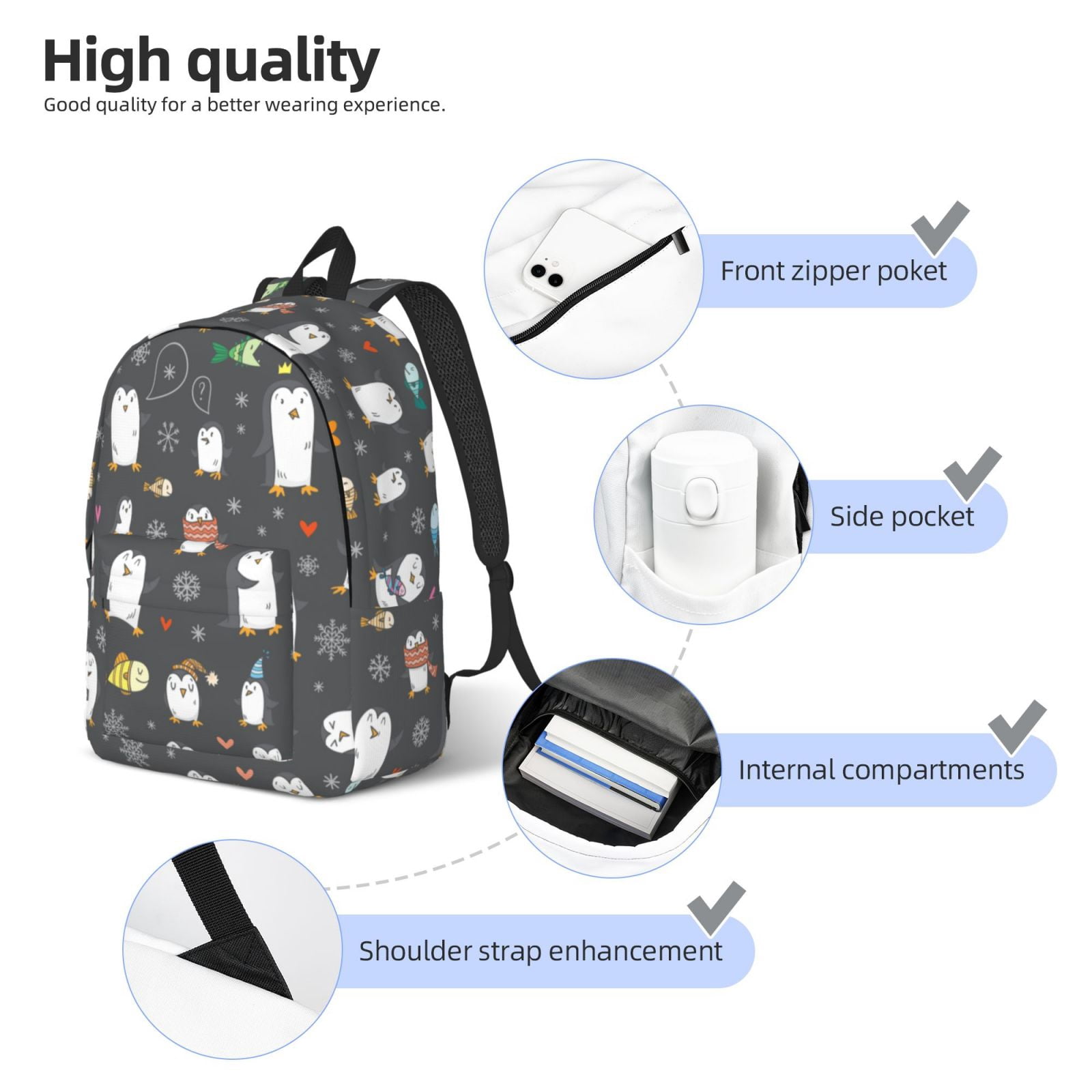 Travel Laptop Backpack - funny penguin Lightweight Canvas Backpack, Wear Resistant Computer Backpack Bag Fit {sizeName} Laptop for Men Women with Adjustable Padded Shoulder Straps