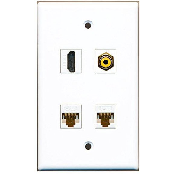 RiteAV - 1 Port HDMI 1 Port RCA Yellow 2 Port Cat6 Ethernet White Wall Plate
