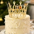 thumbnail image 3 of Adornos de corona barroca para tarta, tiara, decoración de postres, tocado de novia (dorado, diamantes de imitación blancos), 3 of 5