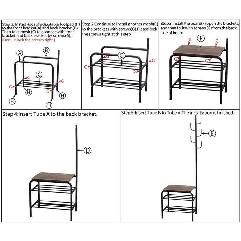 FETCOI Coat Rack Shoe Bench Iron Pipe Entryway Hall Tree Bench