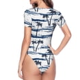 thumbnail image 3 of Uemuo Retro Coconut Tree Pattern Women's One Piece Short Sleeve Swimsuit Rash Guard Surfing Modest Quick-drying Swimsuit Beach Essentials-XX-Large, 3 of 9
