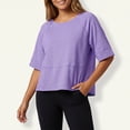 thumbnail image 6 of Basic Oversized Cropped T Shirts for Women Boxy Tee Shirts for Women Plus Size Workout Athletic Crop Tops Drop Shoulder Round Neck Half Sleeve Loose Fit Top Trendy Cute Flowy Tee Shirts Purple L, 6 of 7