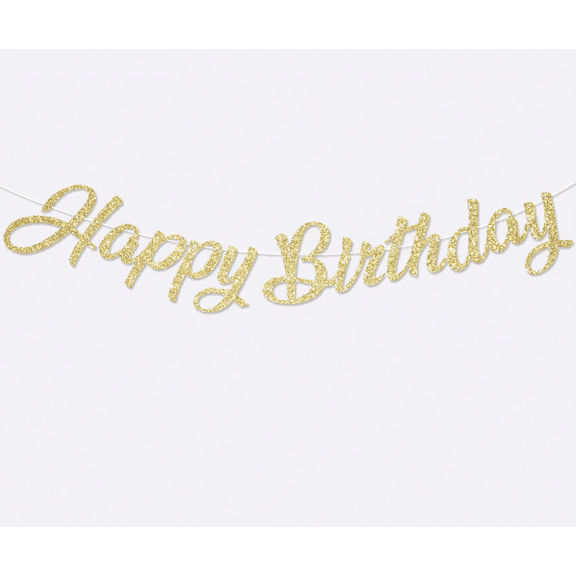 Happy Birthday Banner, Gold Glitter, Script Style, Party Decoration