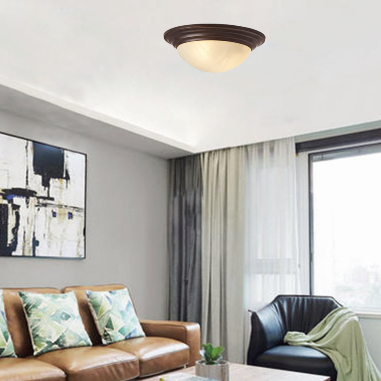 Mainstays 12" Classic Flush Mount Ceiling Light, Bronze Finish Frosted Glass Shade, Bulb Not Included