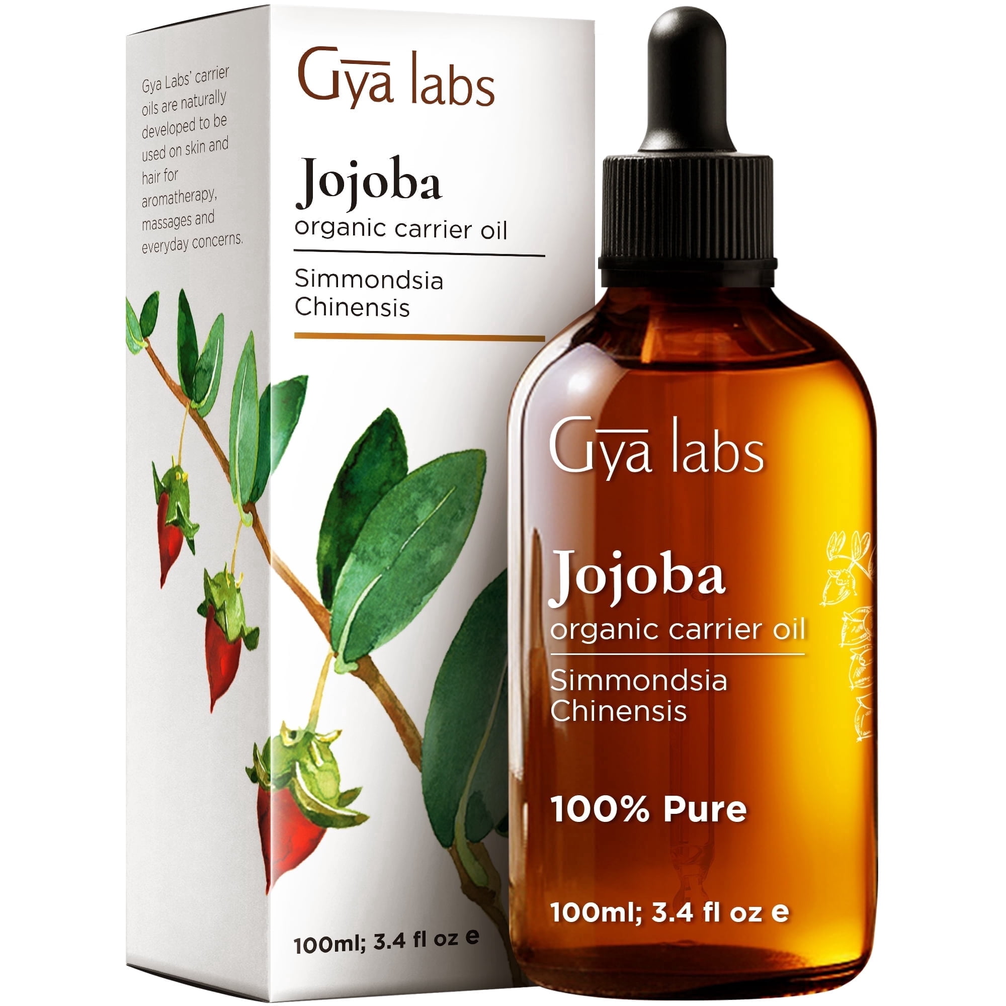 Gya Labs Organic Jojoba Carrier Oil for Skin - (3.4 fl oz) - Vegan Jojoba Oil Cold Pressed Unrefined - for Hair, Ear Stretch, Nails, Makeup Remover & Facial Moisturizer