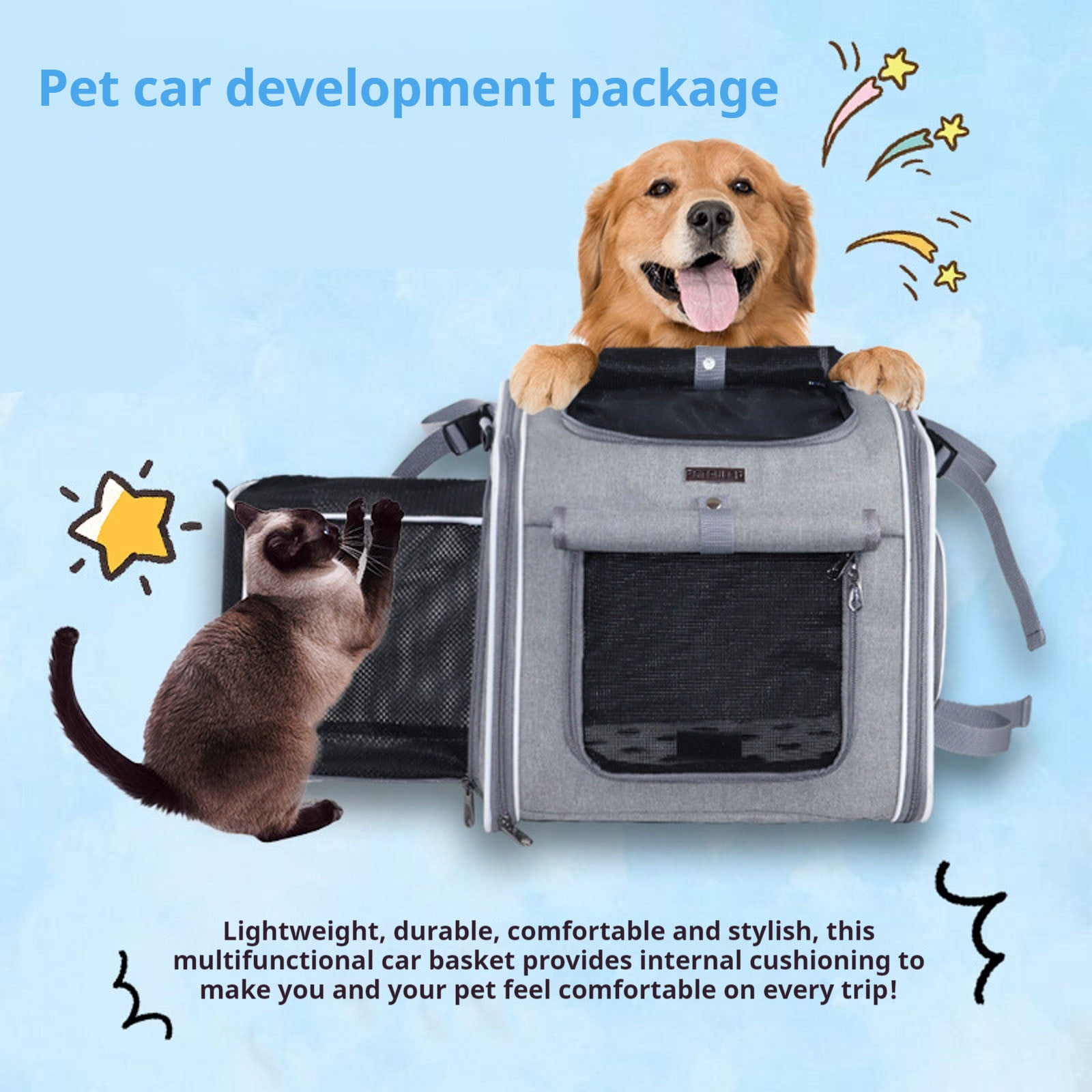 Foldable Front Bike Pet Backpack for Dogs 4 In 1 Convertible Shoulder Bag Car Seat with Cushion Reflective Strips Lightweight Durable Design for Small Travel Outdoor Adventures